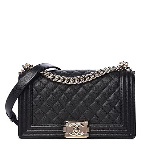 chanel boy caviar black hardware|Chanel Black Quilted Caviar Medium Boy Bag Aged .